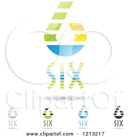 Clipart of Abstract Number 6 Icons with Six Text Under the Digit 2 - Royalty Free Vector Illustration by cidepix