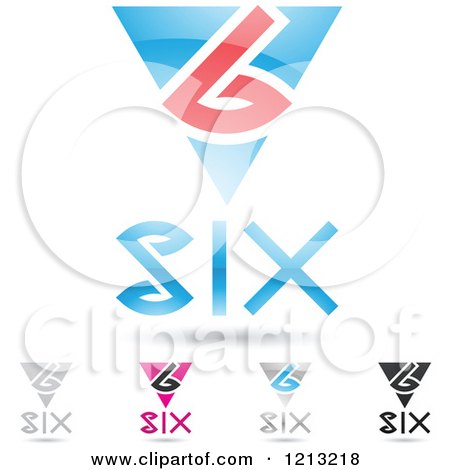 Clipart of Abstract Number 6 Icons with Six Text Under the Digit 3 - Royalty Free Vector Illustration by cidepix