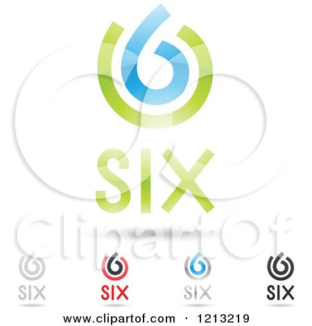 Clipart of Abstract Number 6 Icons with Six Text Under the Digit 4 - Royalty Free Vector Illustration by cidepix