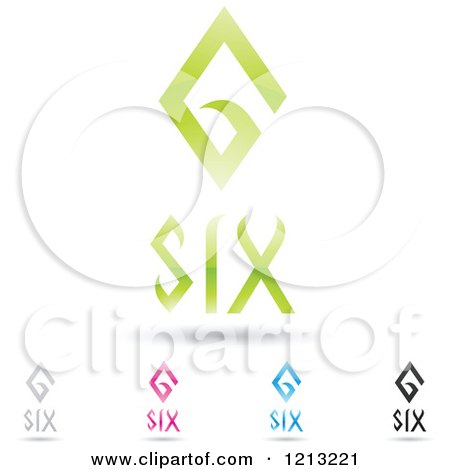 Clipart of Abstract Number 6 Icons with Six Text Under the Digit 6 - Royalty Free Vector Illustration by cidepix