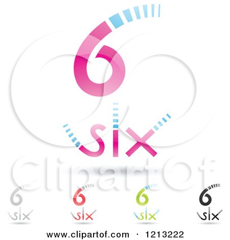 Clipart of Abstract Number 6 Icons with Six Text Under the Digit 7 - Royalty Free Vector Illustration by cidepix