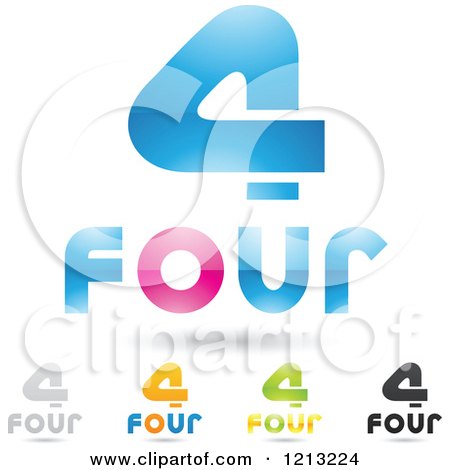 Clipart of Abstract Number 4 Icons with Four Text Under the Digit - Royalty Free Vector Illustration by cidepix