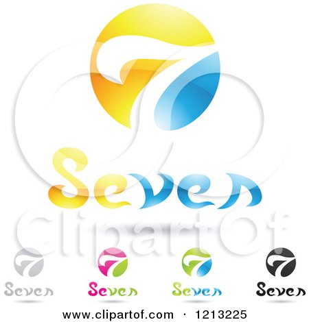 Clipart of Abstract Number 7 Icons with Seven Text Under the Digit 4 - Royalty Free Vector Illustration by cidepix