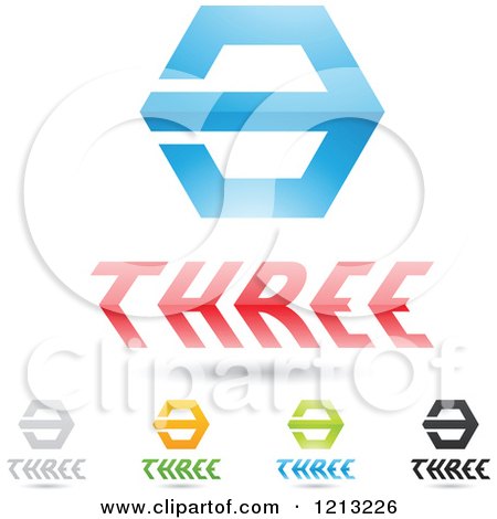 Clipart of Abstract Number 3 Icons with Three Text Under the Digit 7 - Royalty Free Vector Illustration by cidepix