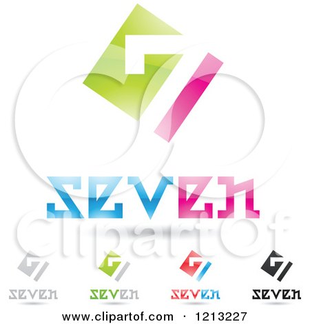 Clipart of Abstract Number 7 Icons with Seven Text Under the Digit 3 - Royalty Free Vector Illustration by cidepix