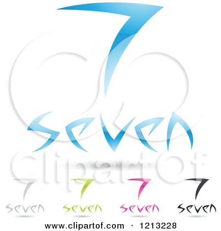 Clipart of Abstract Number 7 Icons with Seven Text Under the Digit 2 - Royalty Free Vector Illustration by cidepix
