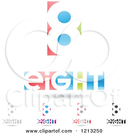 Clipart of Abstract Number 8 Icons with Eight Text Under the Digit 8 - Royalty Free Vector Illustration by cidepix