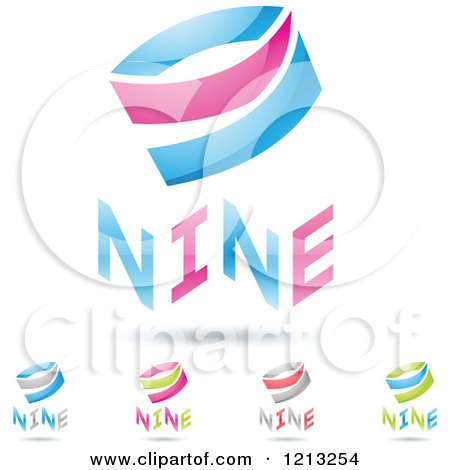 Clipart of Abstract Number 9 Icons with Nine Text Under the Digit 4 - Royalty Free Vector Illustration by cidepix