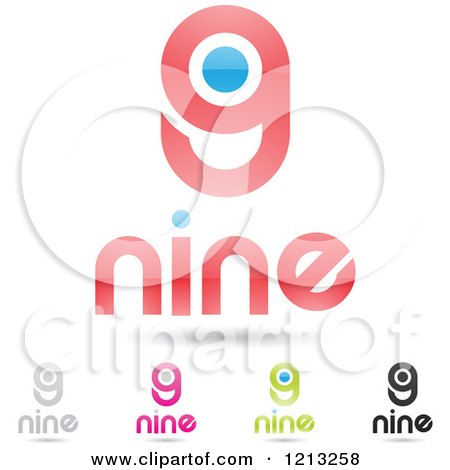 Clipart of Abstract Number 9 Icons with Nine Text Under the Digit 8 - Royalty Free Vector Illustration by cidepix