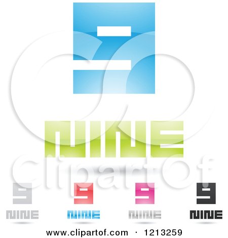 Clipart of Abstract Number 9 Icons with Nine Text Under the Digit 9 - Royalty Free Vector Illustration by cidepix