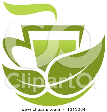 Clipart of a Cup of Green Tea or Coffee and Two Leaves - Royalty Free Vector Illustration by Vector Tradition SM