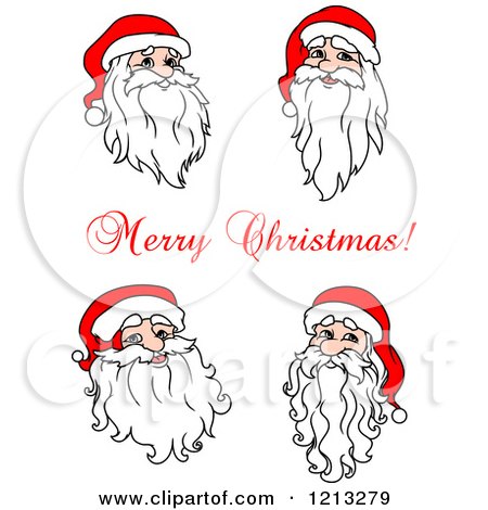 Clipart of a Merry Christmas Greeting and Santa Heads 2 - Royalty Free Vector Illustration by Vector Tradition SM