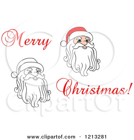 Clipart of a Merry Christmas Greeting and Santa Heads 3 - Royalty Free Vector Illustration by Vector Tradition SM
