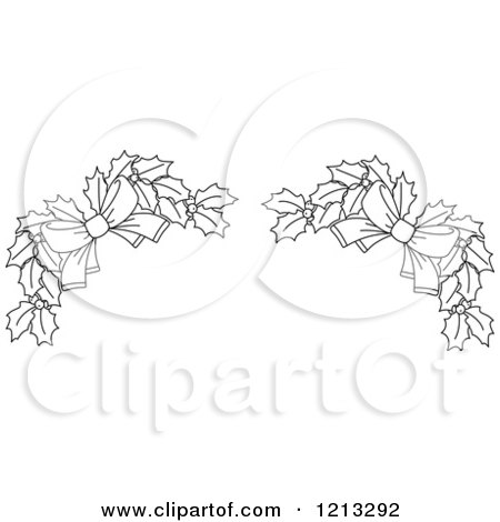 Clipart of a Black and White Christmas Holly and Bows Border - Royalty Free Vector Illustration by Vector Tradition SM