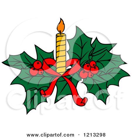 Clipart of Christmas Holly and a Candle - Royalty Free Vector Illustration by Vector Tradition SM