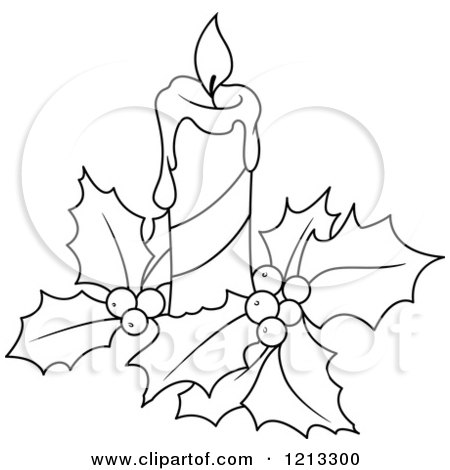 Clipart of a Black and White Christmas Candle and Holly - Royalty Free Vector Illustration by Vector Tradition SM