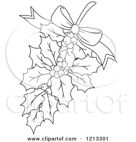 Clipart of Black and White Christmas Holly - Royalty Free Vector Illustration by Vector Tradition SM