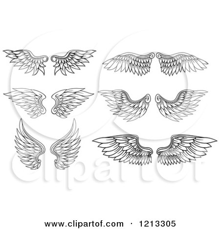 Clipart of Pairs of Black Feathered Wings 2 - Royalty Free Vector Illustration by Vector Tradition SM