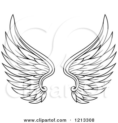 Clipart of a Pair of Black Feathered Wings 9 - Royalty Free Vector Illustration by Vector Tradition SM