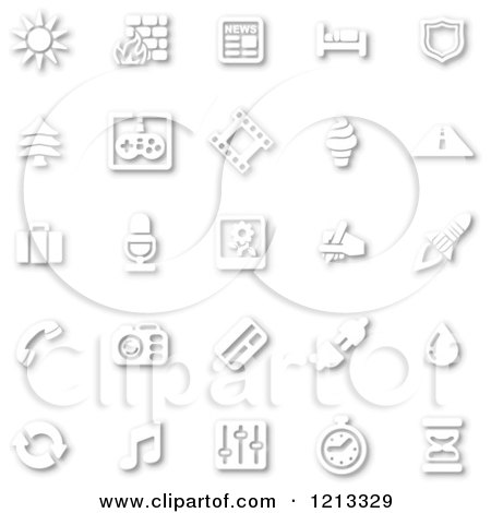 Clipart of White Minimalist Icons with Shadows - Royalty Free Vector Illustration by AtStockIllustration