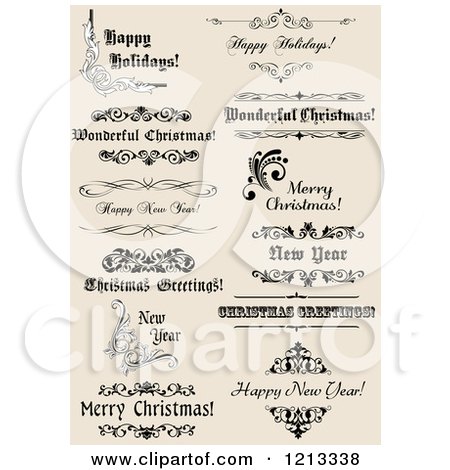 Clipart of Vintage Christmas and New Year Greetings on Tan - Royalty Free Vector Illustration by Vector Tradition SM