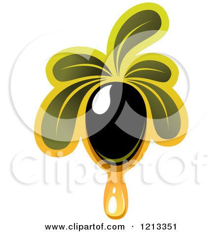 Clipart of a Black Olive with Leaves and Oil Doplet - Royalty Free Vector Illustration by Vector Tradition SM