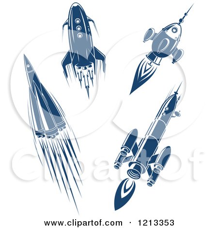 Clipart of Retro Blue Space Rockets 2 - Royalty Free Vector Illustration by Vector Tradition SM