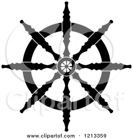 Clipart of a Black and White Ship Steering Wheel Helm 8 - Royalty Free Vector Illustration by Vector Tradition SM