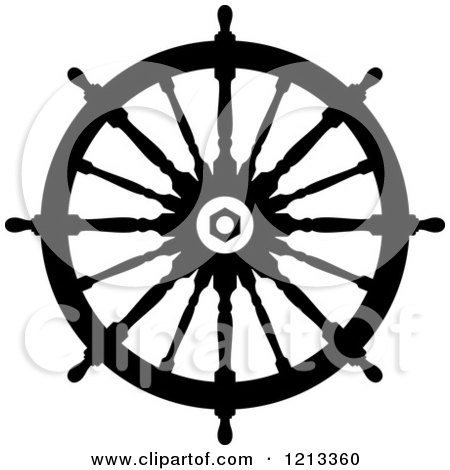 Clipart of a Black and White Ship Steering Wheel Helm 7 - Royalty Free Vector Illustration by Vector Tradition SM