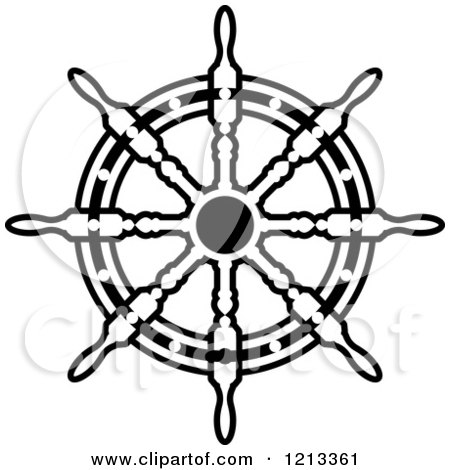 Clipart of a Black and White Ship Steering Wheel Helm 6 - Royalty Free Vector Illustration by Vector Tradition SM