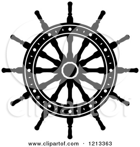 Clipart of a Black and White Ship Steering Wheel Helm 4 - Royalty Free Vector Illustration by Vector Tradition SM