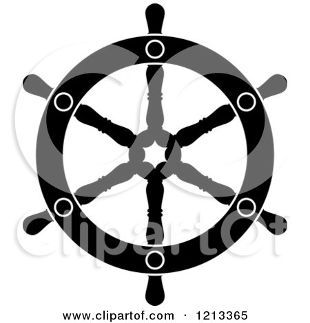 Clipart of a Black and White Ship Steering Wheel Helm 2 - Royalty Free Vector Illustration by Vector Tradition SM