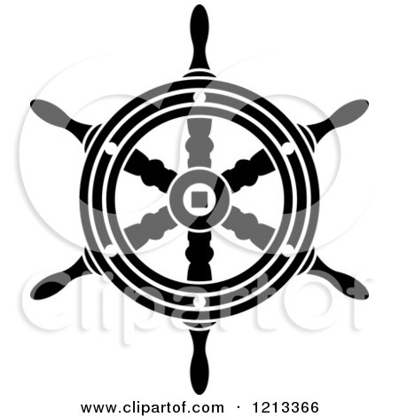 Clipart of a Black and White Ship Steering Wheel Helm - Royalty Free Vector Illustration by Vector Tradition SM