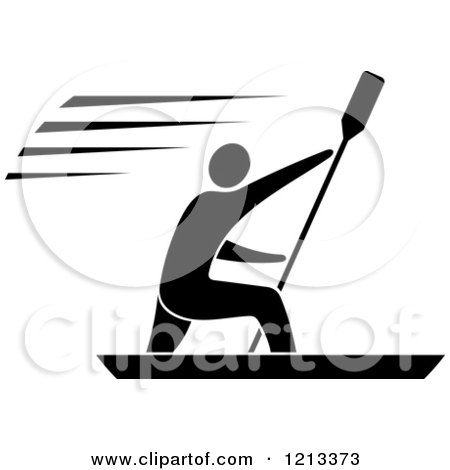 Clipart of a Black and White Man Paddle Boarding - Royalty Free Vector Illustration by Vector Tradition SM