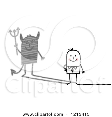 Clipart of a Stick People Businessman with a Devil Shadow - Royalty Free Vector Illustration by NL shop