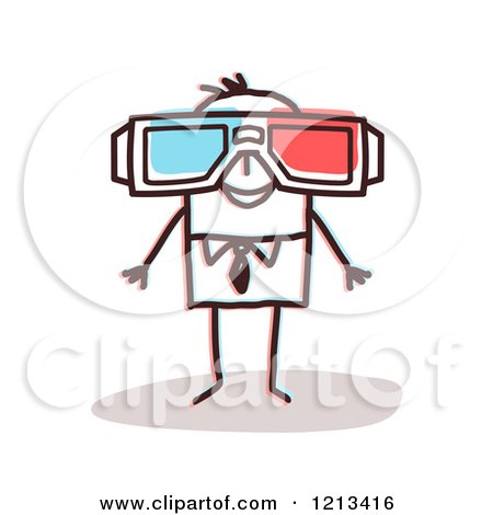 Clipart of a Stick People Man Wearing 3d Movie Glasses - Royalty Free Vector Illustration by NL shop