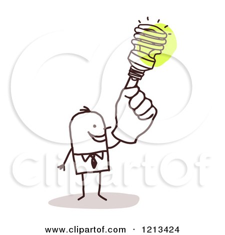 Clipart of a Creative Stick People Man with a Spiral Light Bulb Hand - Royalty Free Vector Illustration by NL shop