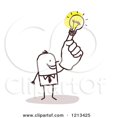 Clipart of a Creative Stick People Man with a Light Bulb Hand - Royalty Free Vector Illustration by NL shop
