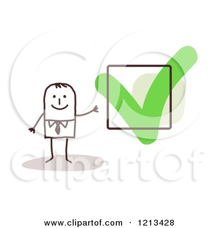 Clipart of a Happy Stick People Man by a Check Mark - Royalty Free Vector Illustration by NL shop