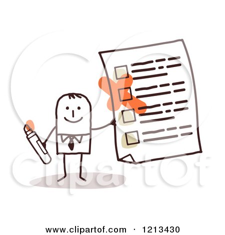 Clipart of a Stick People Man Holding a Questionnaire - Royalty Free Vector Illustration by NL shop