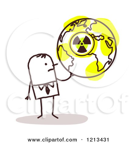 Clipart of a Stick People Man Holding a Nuclear Radioactive Earth - Royalty Free Vector Illustration by NL shop