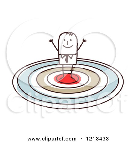 Clipart of a Cheering Stick People Man on a Target - Royalty Free Vector Illustration by NL shop