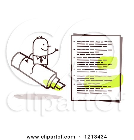 Clipart of a Stick People Business Man Riding a Marker by a Document - Royalty Free Vector Illustration by NL shop