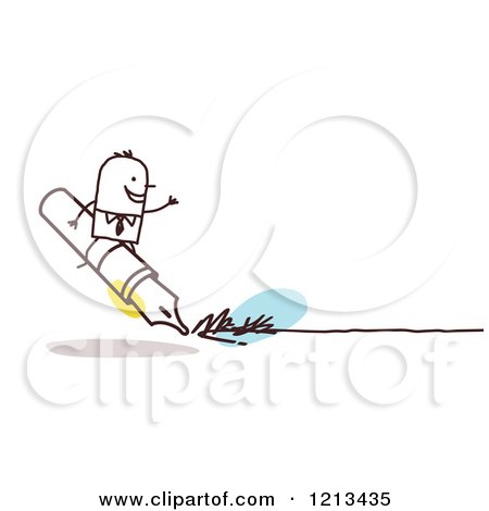Clipart of a Stick People Business Man Riding on a Writing Pen - Royalty Free Vector Illustration by NL shop