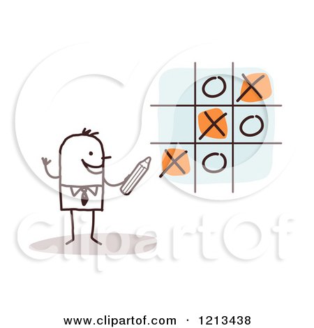 Clipart of a Stick People Business Man Playing Tic Tac Toe - Royalty Free Vector Illustration by NL shop