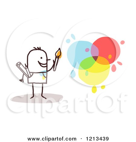 Clipart of a Stick Person Man Artist with Paint Splatters - Royalty Free Vector Illustration by NL shop