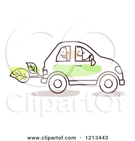 Clipart of a Stick People Man Driving a Passenger in a Green Car - Royalty Free Vector Illustration by NL shop