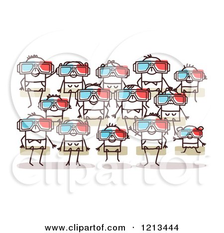 Clipart of Stick People Wearing 3d Glasses in a Movie Theater - Royalty Free Vector Illustration by NL shop