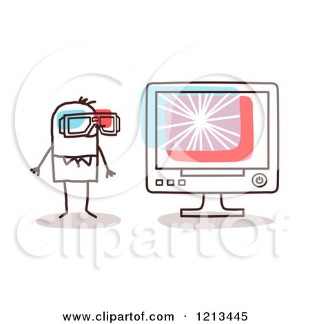 Clipart of a Stick People Man Watching a 3d Movie on a Computer - Royalty Free Vector Illustration by NL shop