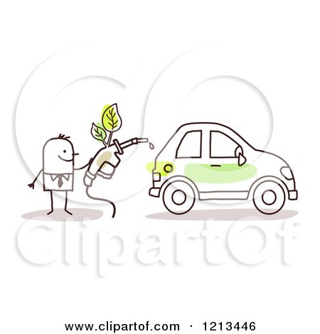 Clipart of a Stick People Man Putting Biofuel in His Green Car - Royalty Free Vector Illustration by NL shop